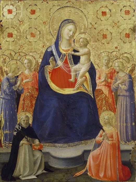 Madonna and Child Enthroned with Nine Angels and Saints Dominic and Catherine of Alexandria 